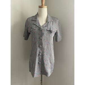 Gingham Floral Short Sleeve Button Down Blouse Top, 90s Vintage Old Money Chic